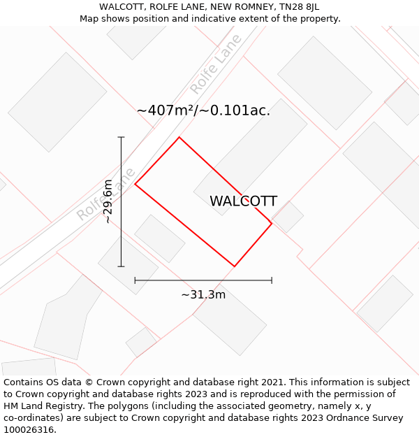 WALCOTT, ROLFE LANE, NEW ROMNEY, TN28 8JL: Plot and title map