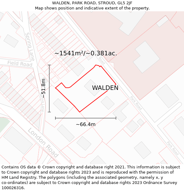 WALDEN, PARK ROAD, STROUD, GL5 2JF: Plot and title map