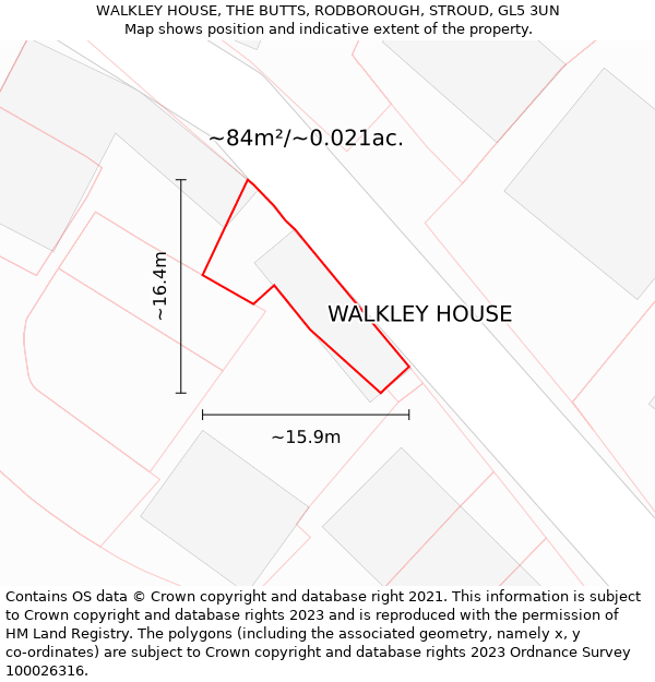 WALKLEY HOUSE, THE BUTTS, RODBOROUGH, STROUD, GL5 3UN: Plot and title map