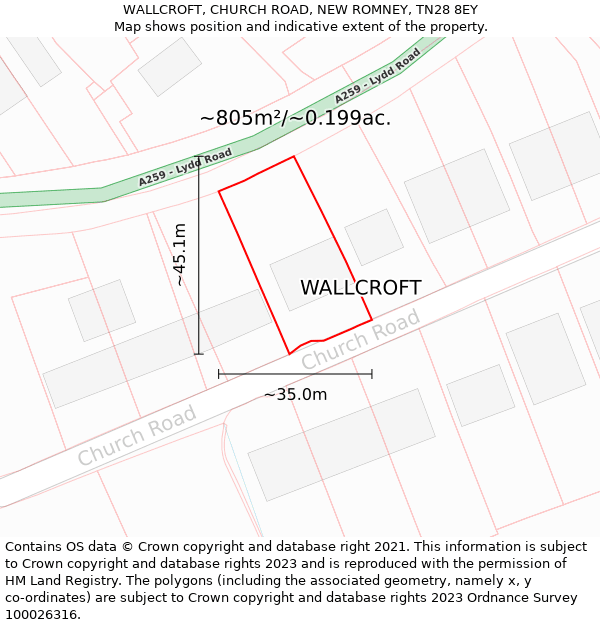 WALLCROFT, CHURCH ROAD, NEW ROMNEY, TN28 8EY: Plot and title map