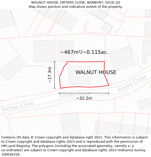 WALNUT HOUSE, FIRTREE CLOSE, BANBURY, OX16 1JS: Plot and title map
