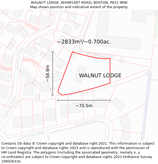 WALNUT LODGE, WAINFLEET ROAD, BOSTON, PE21 9RW: Plot and title map