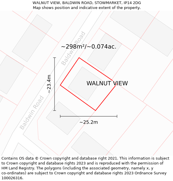 WALNUT VIEW, BALDWIN ROAD, STOWMARKET, IP14 2DG: Plot and title map