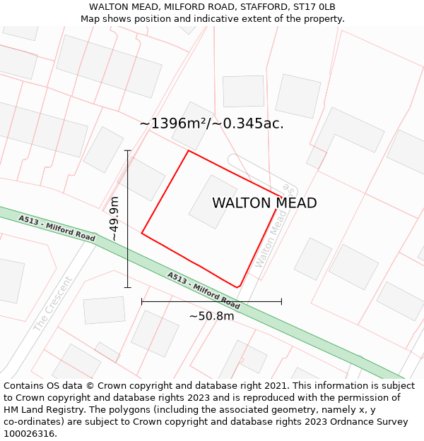 WALTON MEAD, MILFORD ROAD, STAFFORD, ST17 0LB: Plot and title map