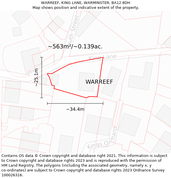 WARREEF, KING LANE, WARMINSTER, BA12 8DH: Plot and title map