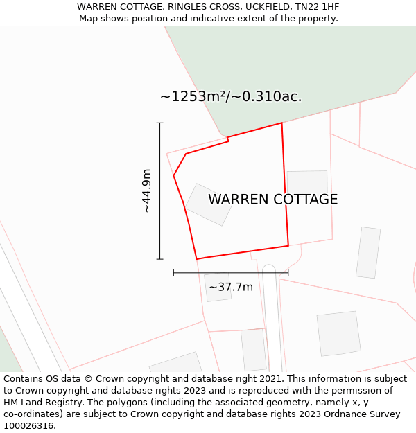 WARREN COTTAGE, RINGLES CROSS, UCKFIELD, TN22 1HF: Plot and title map