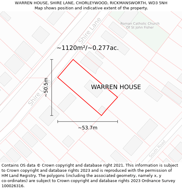 WARREN HOUSE, SHIRE LANE, CHORLEYWOOD, RICKMANSWORTH, WD3 5NH: Plot and title map