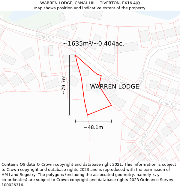 WARREN LODGE, CANAL HILL, TIVERTON, EX16 4JQ: Plot and title map