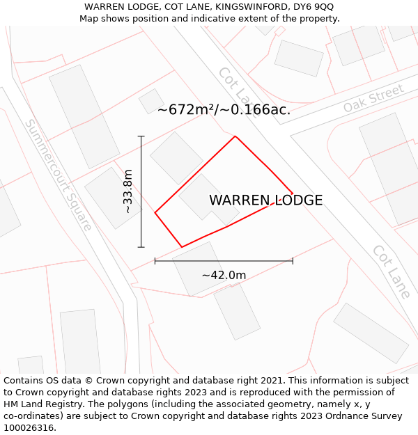 WARREN LODGE, COT LANE, KINGSWINFORD, DY6 9QQ: Plot and title map