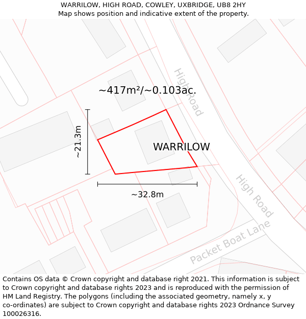 WARRILOW, HIGH ROAD, COWLEY, UXBRIDGE, UB8 2HY: Plot and title map