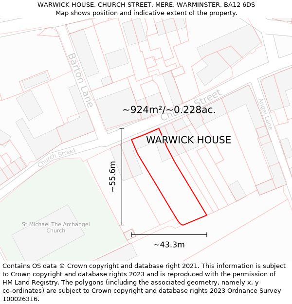 WARWICK HOUSE, CHURCH STREET, MERE, WARMINSTER, BA12 6DS: Plot and title map