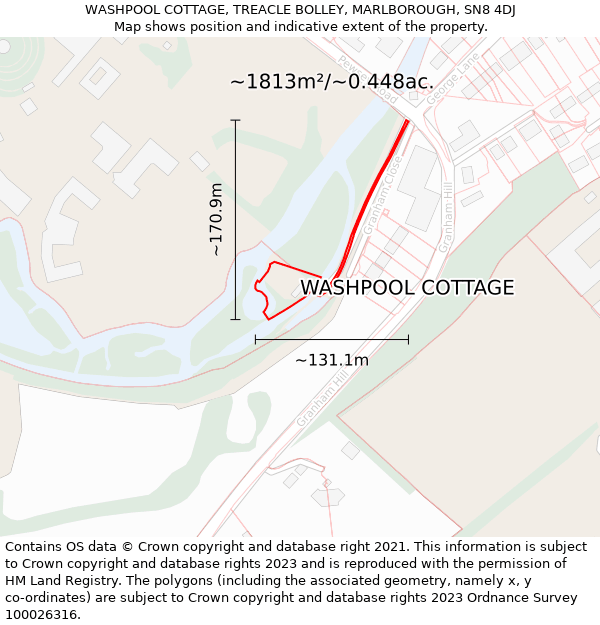 WASHPOOL COTTAGE, TREACLE BOLLEY, MARLBOROUGH, SN8 4DJ: Plot and title map