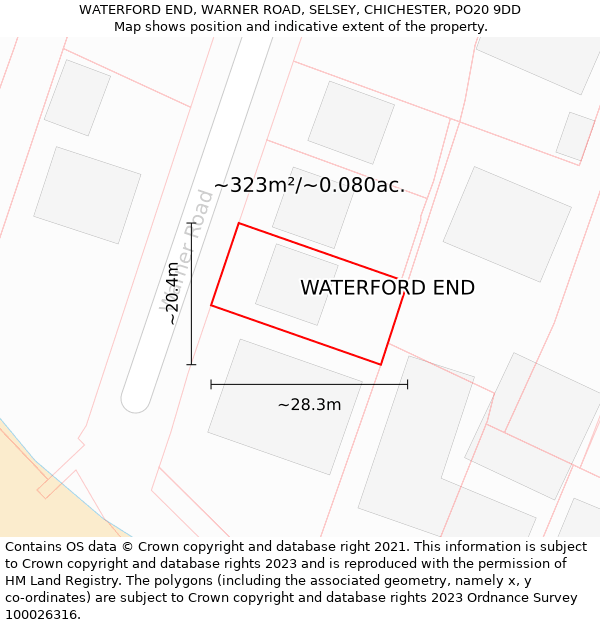 WATERFORD END, WARNER ROAD, SELSEY, CHICHESTER, PO20 9DD: Plot and title map