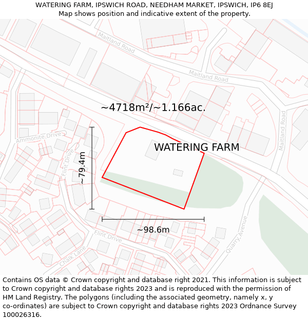 WATERING FARM, IPSWICH ROAD, NEEDHAM MARKET, IPSWICH, IP6 8EJ: Plot and title map