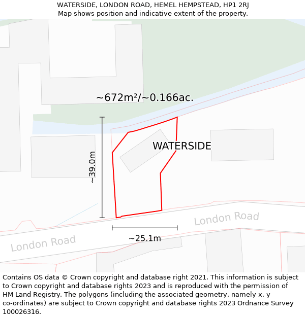 WATERSIDE, LONDON ROAD, HEMEL HEMPSTEAD, HP1 2RJ: Plot and title map