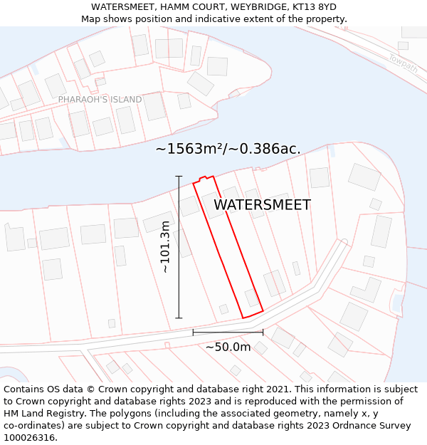 WATERSMEET, HAMM COURT, WEYBRIDGE, KT13 8YD: Plot and title map