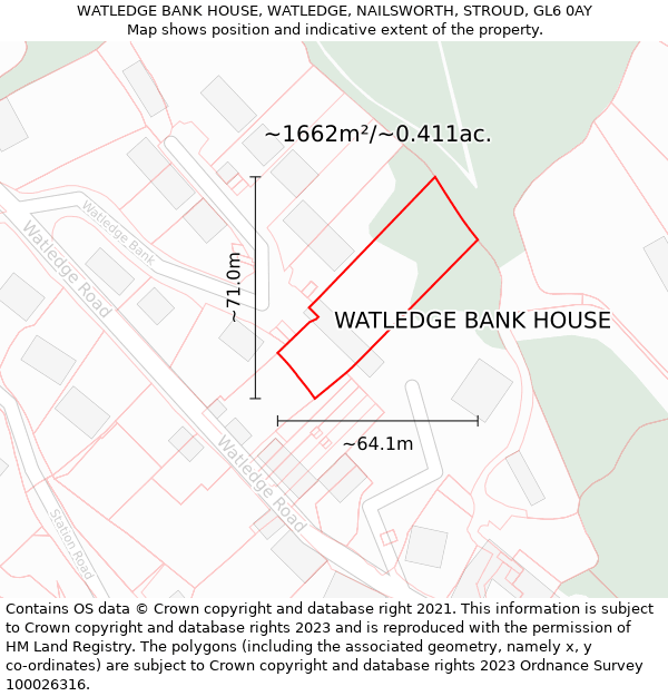 WATLEDGE BANK HOUSE, WATLEDGE, NAILSWORTH, STROUD, GL6 0AY: Plot and title map