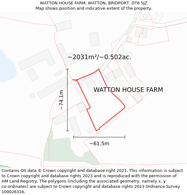 WATTON HOUSE FARM, WATTON, BRIDPORT, DT6 5JZ: Plot and title map