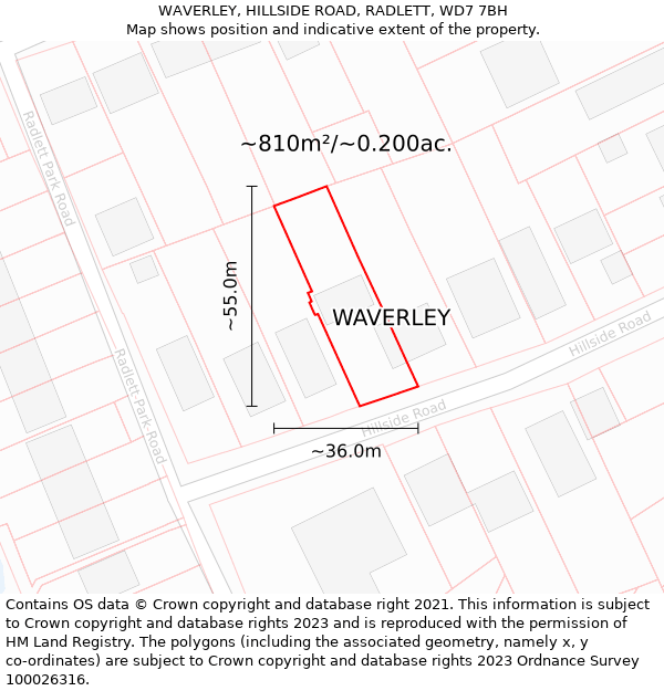 WAVERLEY, HILLSIDE ROAD, RADLETT, WD7 7BH: Plot and title map