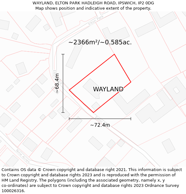 WAYLAND, ELTON PARK HADLEIGH ROAD, IPSWICH, IP2 0DG: Plot and title map