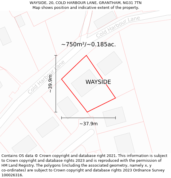 WAYSIDE, 20, COLD HARBOUR LANE, GRANTHAM, NG31 7TN: Plot and title map