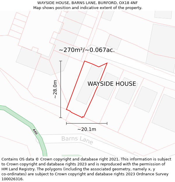 WAYSIDE HOUSE, BARNS LANE, BURFORD, OX18 4NF: Plot and title map