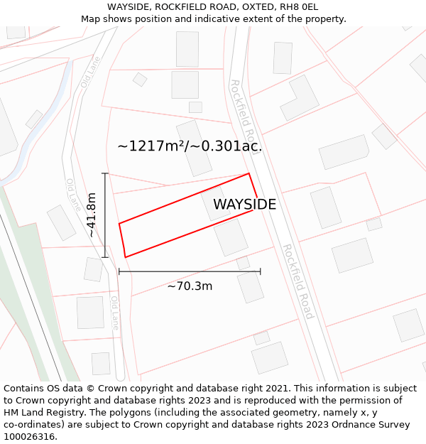 WAYSIDE, ROCKFIELD ROAD, OXTED, RH8 0EL: Plot and title map