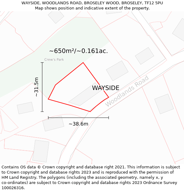 WAYSIDE, WOODLANDS ROAD, BROSELEY WOOD, BROSELEY, TF12 5PU: Plot and title map