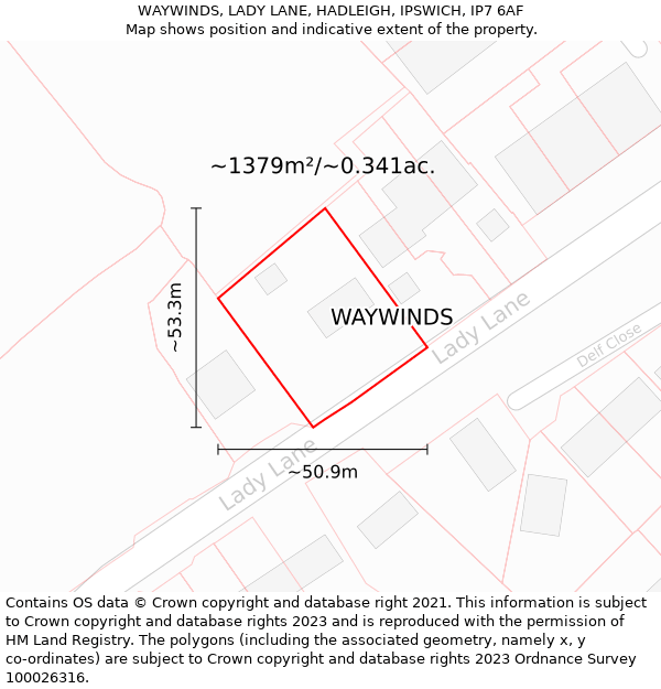 WAYWINDS, LADY LANE, HADLEIGH, IPSWICH, IP7 6AF: Plot and title map