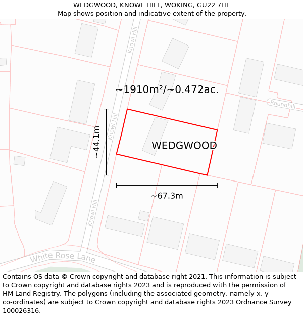 WEDGWOOD, KNOWL HILL, WOKING, GU22 7HL: Plot and title map