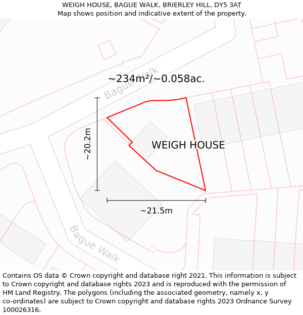 WEIGH HOUSE, BAGUE WALK, BRIERLEY HILL, DY5 3AT: Plot and title map