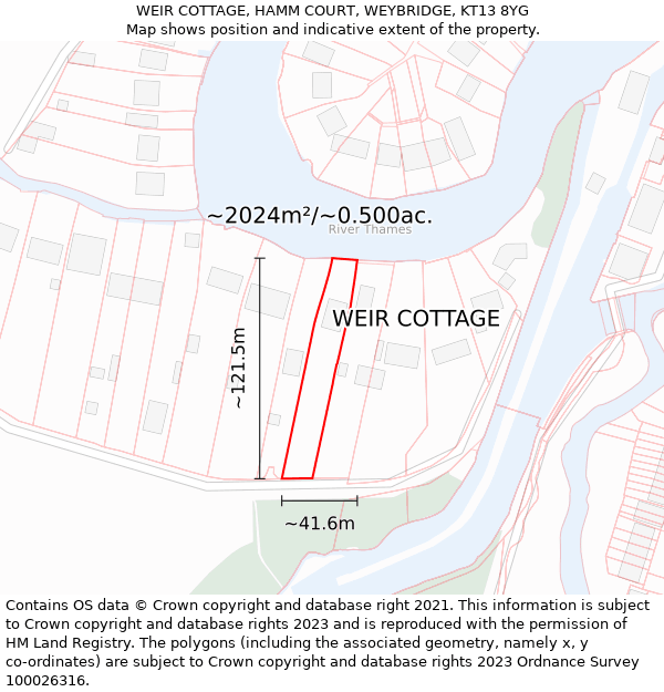 WEIR COTTAGE, HAMM COURT, WEYBRIDGE, KT13 8YG: Plot and title map