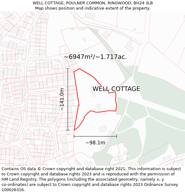 WELL COTTAGE, POULNER COMMON, RINGWOOD, BH24 3LB: Plot and title map