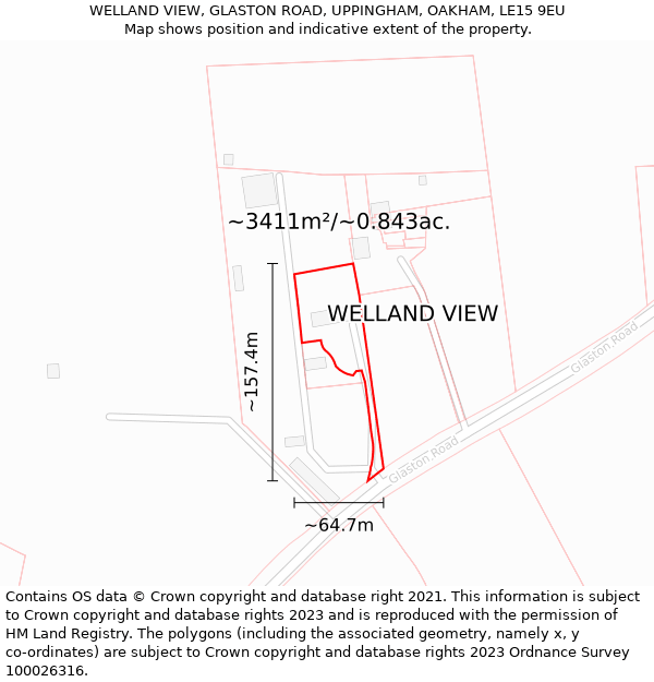 WELLAND VIEW, GLASTON ROAD, UPPINGHAM, OAKHAM, LE15 9EU: Plot and title map