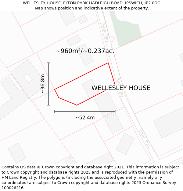 WELLESLEY HOUSE, ELTON PARK HADLEIGH ROAD, IPSWICH, IP2 0DG: Plot and title map