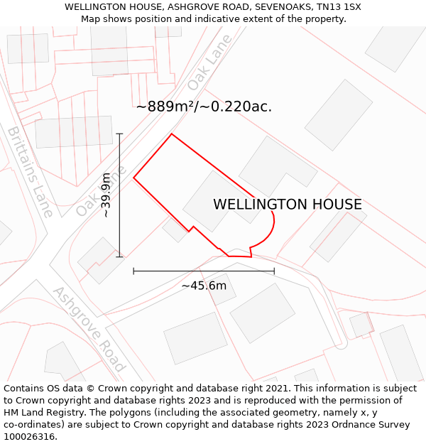 WELLINGTON HOUSE, ASHGROVE ROAD, SEVENOAKS, TN13 1SX: Plot and title map