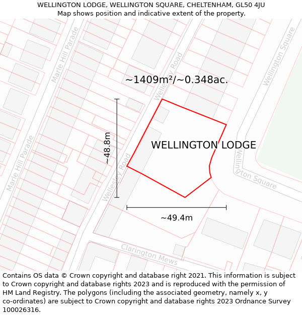 WELLINGTON LODGE, WELLINGTON SQUARE, CHELTENHAM, GL50 4JU: Plot and title map