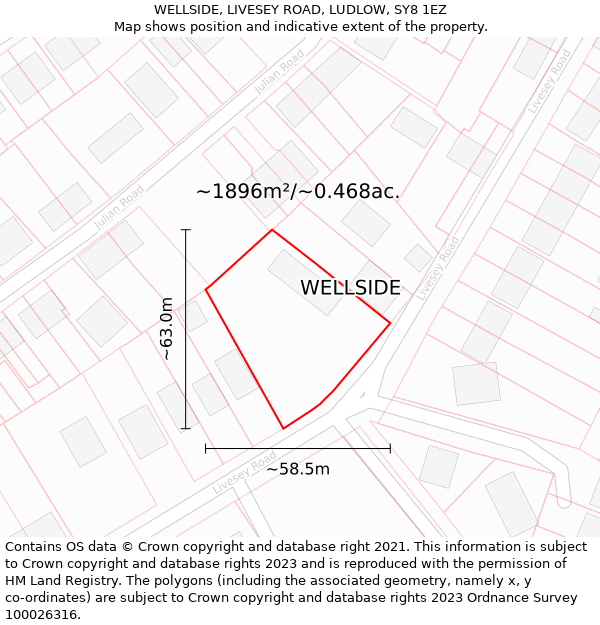 WELLSIDE, LIVESEY ROAD, LUDLOW, SY8 1EZ: Plot and title map