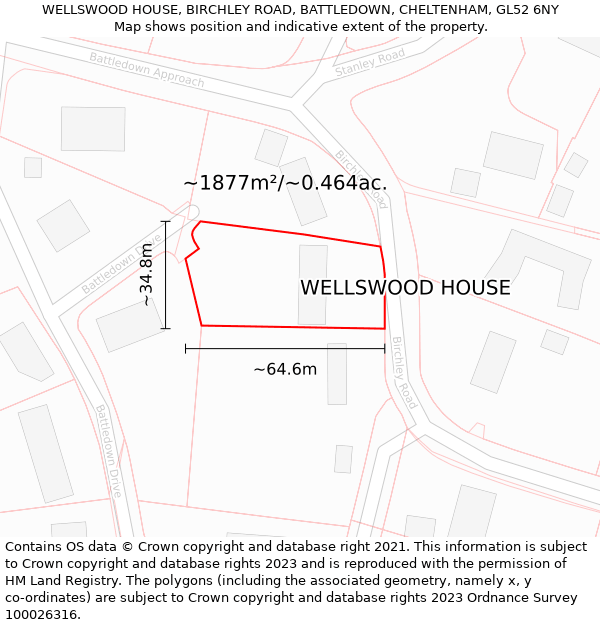 WELLSWOOD HOUSE, BIRCHLEY ROAD, BATTLEDOWN, CHELTENHAM, GL52 6NY: Plot and title map