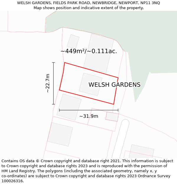 WELSH GARDENS, FIELDS PARK ROAD, NEWBRIDGE, NEWPORT, NP11 3NQ: Plot and title map