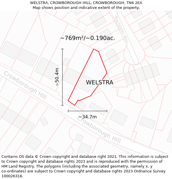 WELSTRA, CROWBOROUGH HILL, CROWBOROUGH, TN6 2EA: Plot and title map