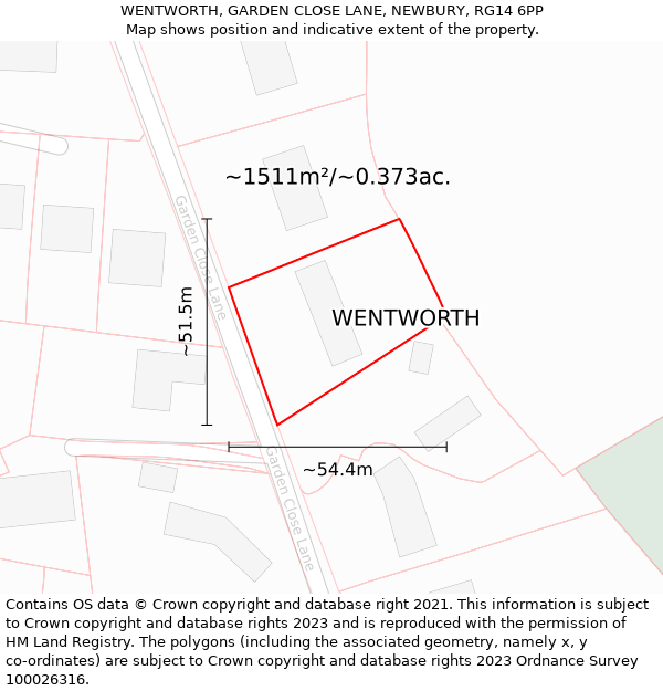 WENTWORTH, GARDEN CLOSE LANE, NEWBURY, RG14 6PP: Plot and title map