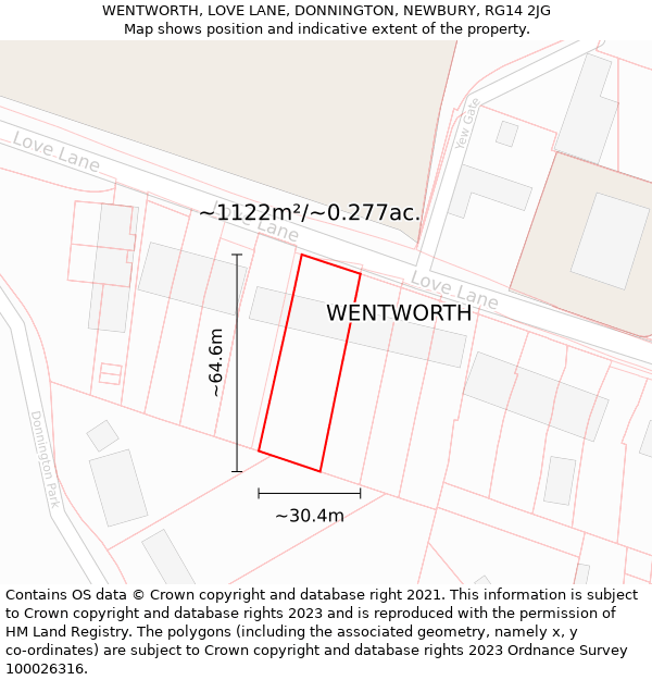 WENTWORTH, LOVE LANE, DONNINGTON, NEWBURY, RG14 2JG: Plot and title map