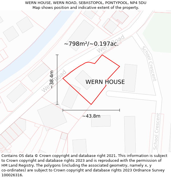 WERN HOUSE, WERN ROAD, SEBASTOPOL, PONTYPOOL, NP4 5DU: Plot and title map