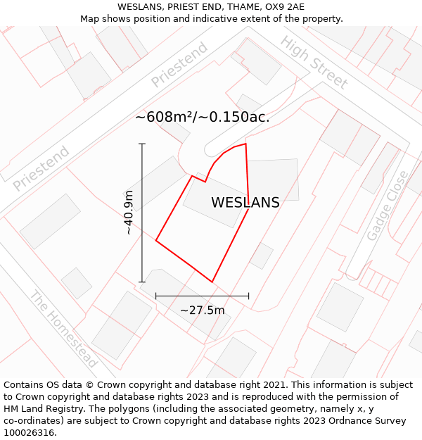 WESLANS, PRIEST END, THAME, OX9 2AE: Plot and title map