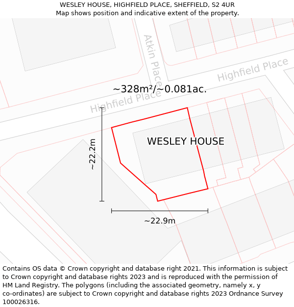 WESLEY HOUSE, HIGHFIELD PLACE, SHEFFIELD, S2 4UR: Plot and title map