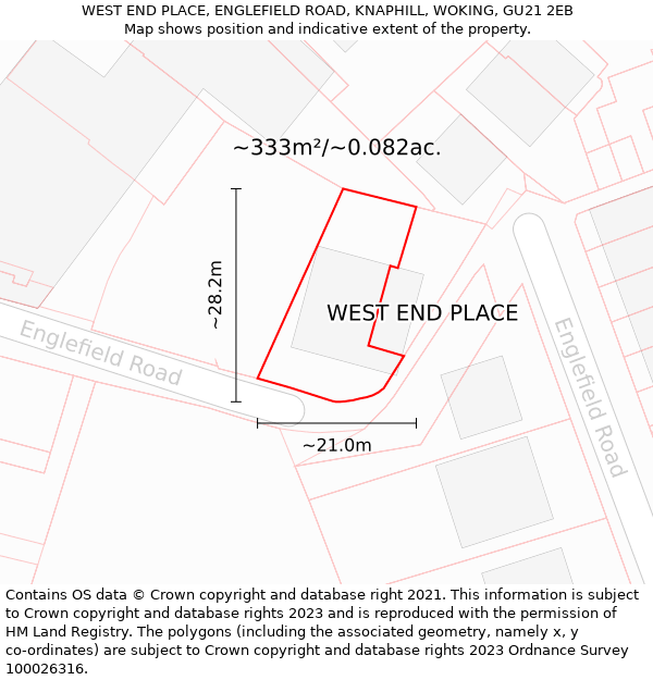 WEST END PLACE, ENGLEFIELD ROAD, KNAPHILL, WOKING, GU21 2EB: Plot and title map