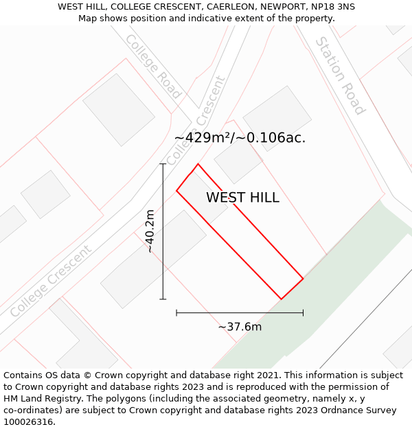 WEST HILL, COLLEGE CRESCENT, CAERLEON, NEWPORT, NP18 3NS: Plot and title map