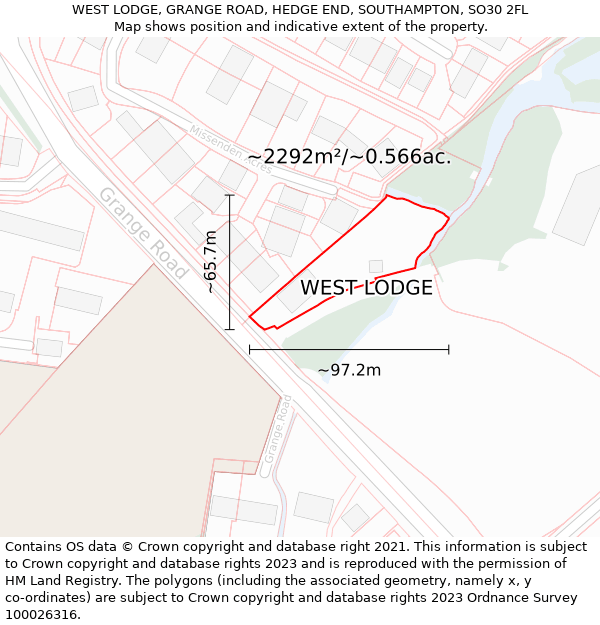 WEST LODGE, GRANGE ROAD, HEDGE END, SOUTHAMPTON, SO30 2FL: Plot and title map