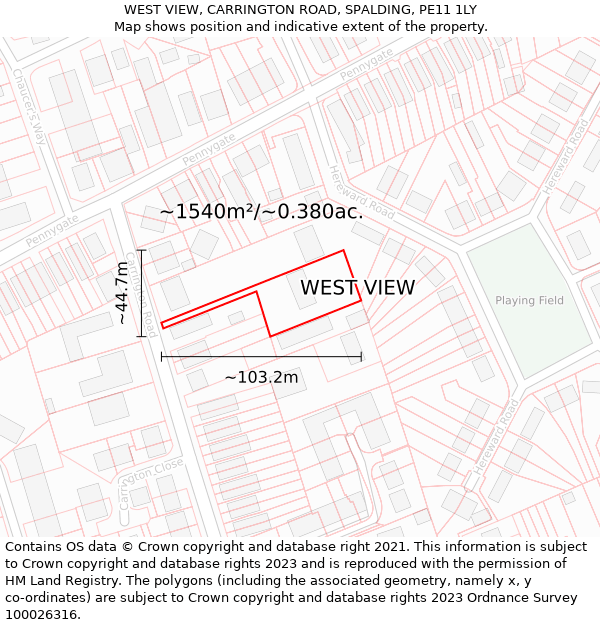 WEST VIEW, CARRINGTON ROAD, SPALDING, PE11 1LY: Plot and title map